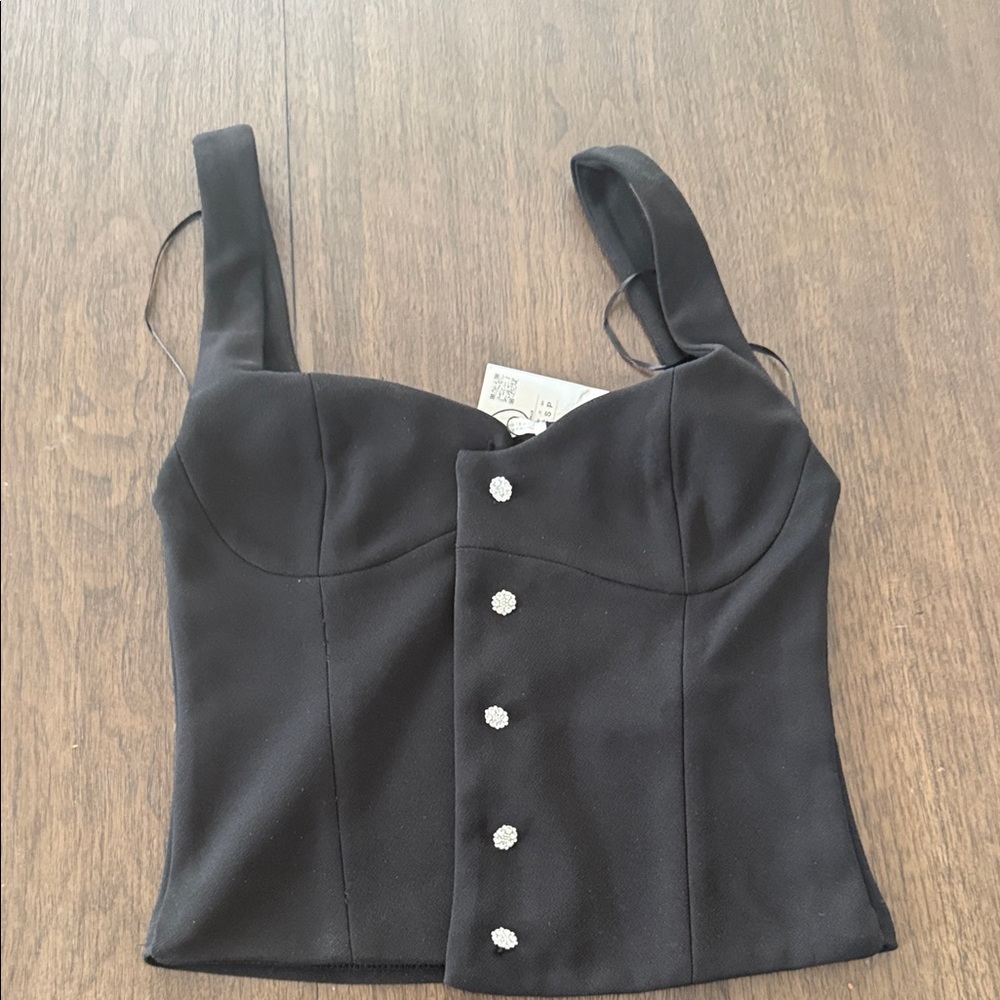 Zara Black Sleeveless Blouse with Button Detail